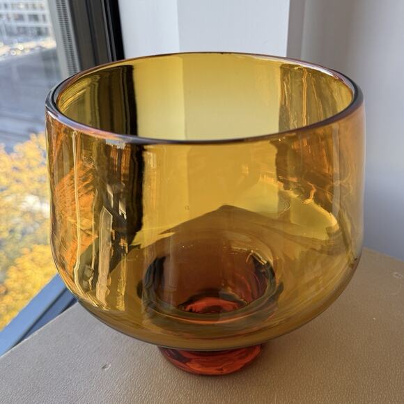 Blenko Handmade Glass 7122 Large Bowl Vase Wheat John Nickerson Art Glass 9 1/4” - Picture 4 of 11